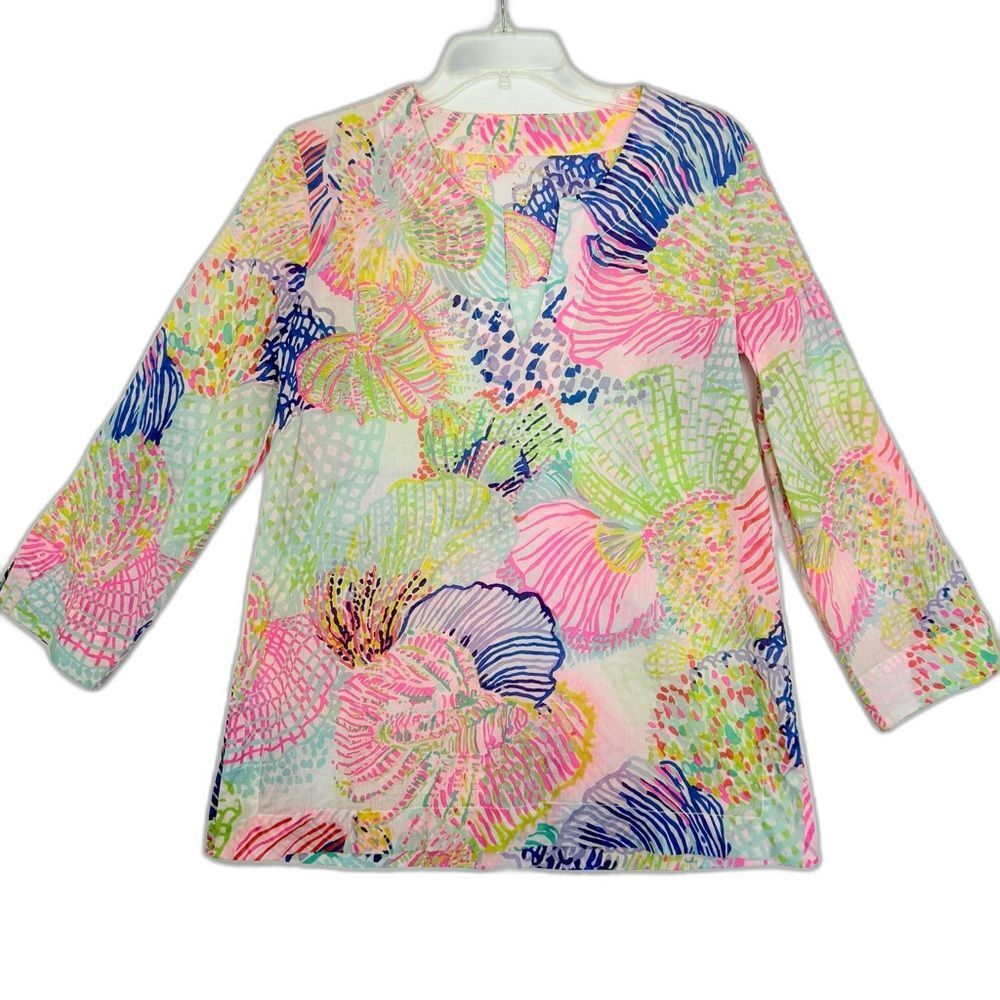 Lilly Pulitzer Amelia Island Vibrant Multicolor Cotton Tunic Top Size Medium